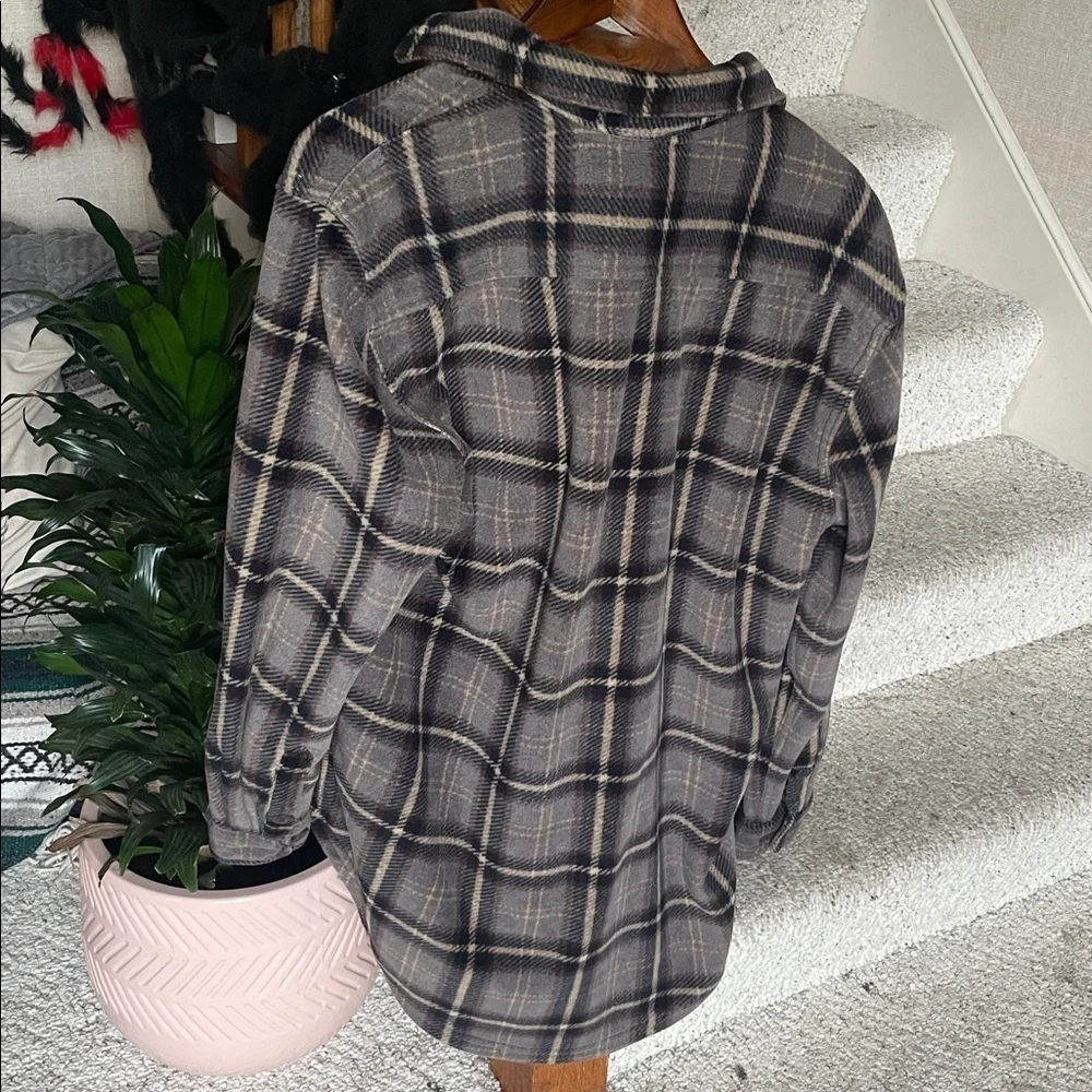Outdoor Life Plaid Fleece Shirt Jacket in Black and Tan
